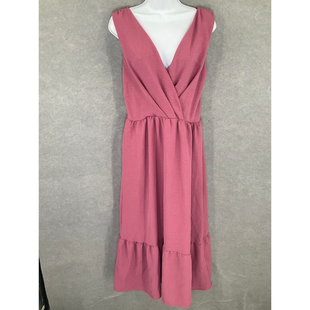 Lucky Brand Bohemian Womens Dress Sz‎ M Pink Sleeveless V Neck Tiered Romantic